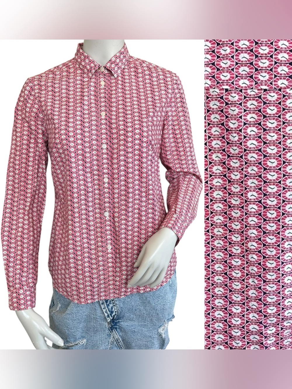Boden “The Classic Shirt” Collared Button Down Workwear Clock Print Shirt Size 4